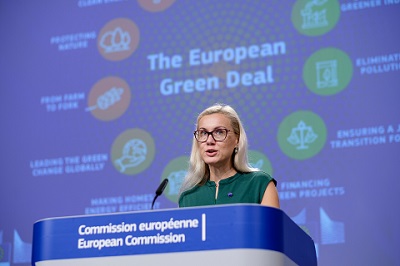 European Commissioner for Energy, Kadri Simson giving speech during the European Green Deal